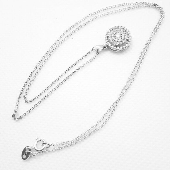 New Sterling sterling sterling silver silver silver cz 18 inch round pendant - Picture 10 of 14